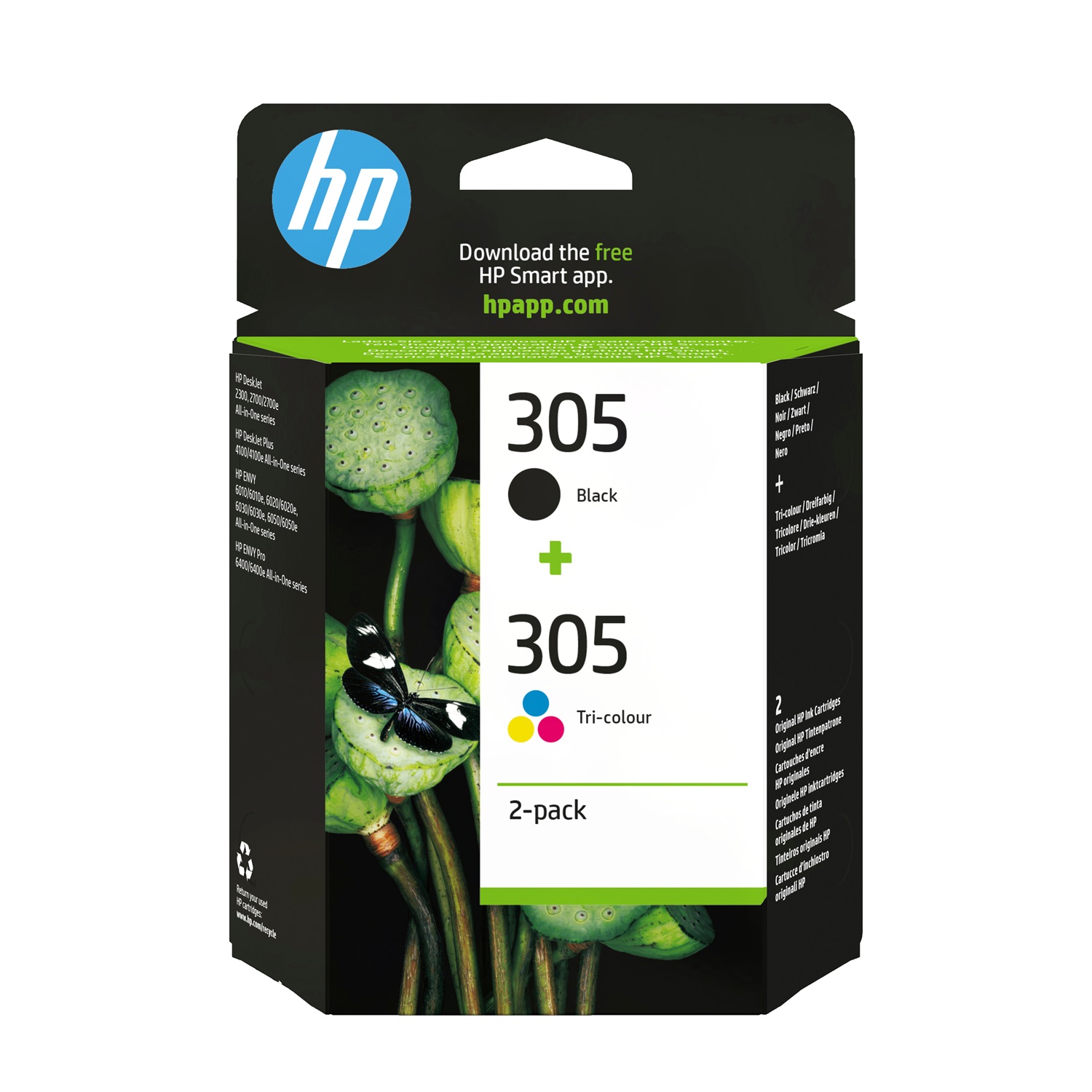 HP 305 2-Pack Original Ink Cartridge - Tri-color e Nero, Resa standard, Doppia confezione, Compatibile con DeskJet e Envy