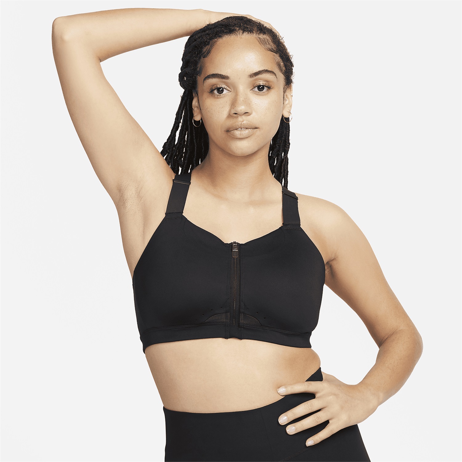 Nike DD0436-010 Reggiseno Sportivo Dri-FIT Alphas Front Zip High Nero Donna - Supporto Massimo, Taglie XS A-C e S A-C
