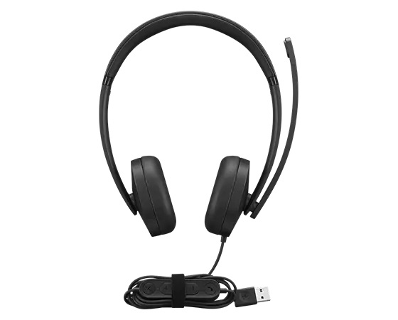 Lenovo 4XD1P83425 Cuffie Cablate USB Tipo A con Microfono, Controllo Volume e Design Pieghevole per Musica e Chiamate - Nero