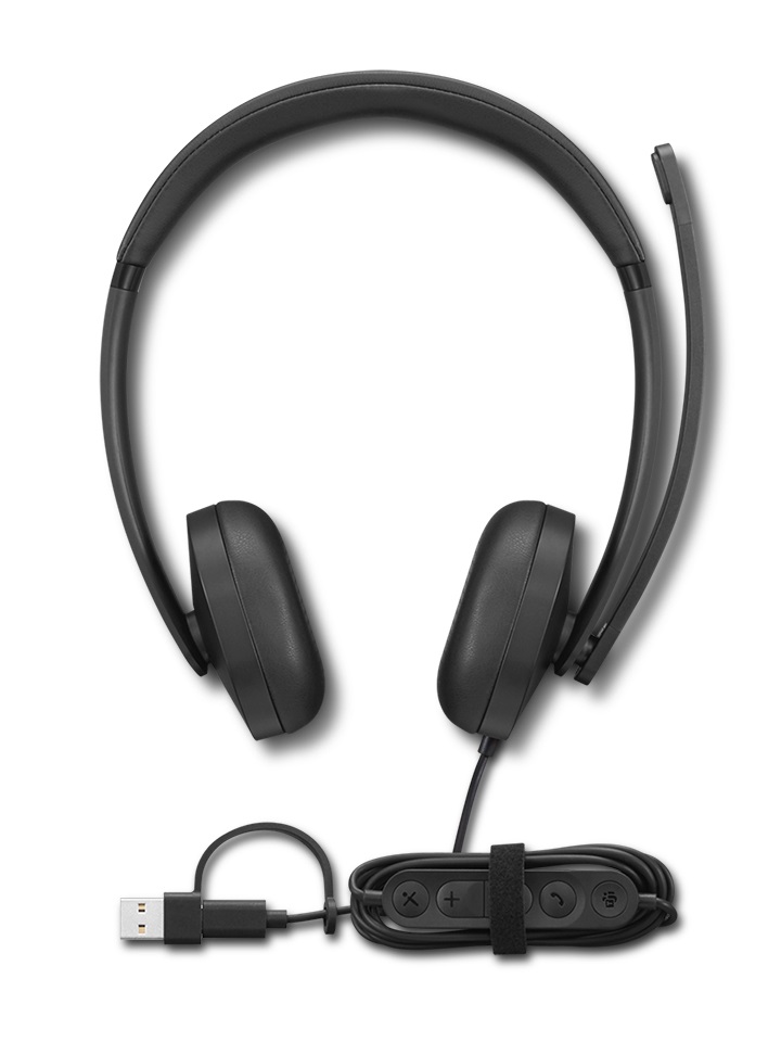 Lenovo VoIP Headset 5000 - Cuffie Cablate Professionali per Ufficio, Certificato Teams, Nero