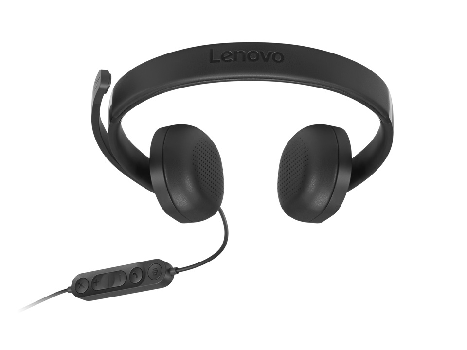 Lenovo VoIP Headset 5000 - Cuffie Cablate Professionali per Ufficio, Certificato Teams, Nero