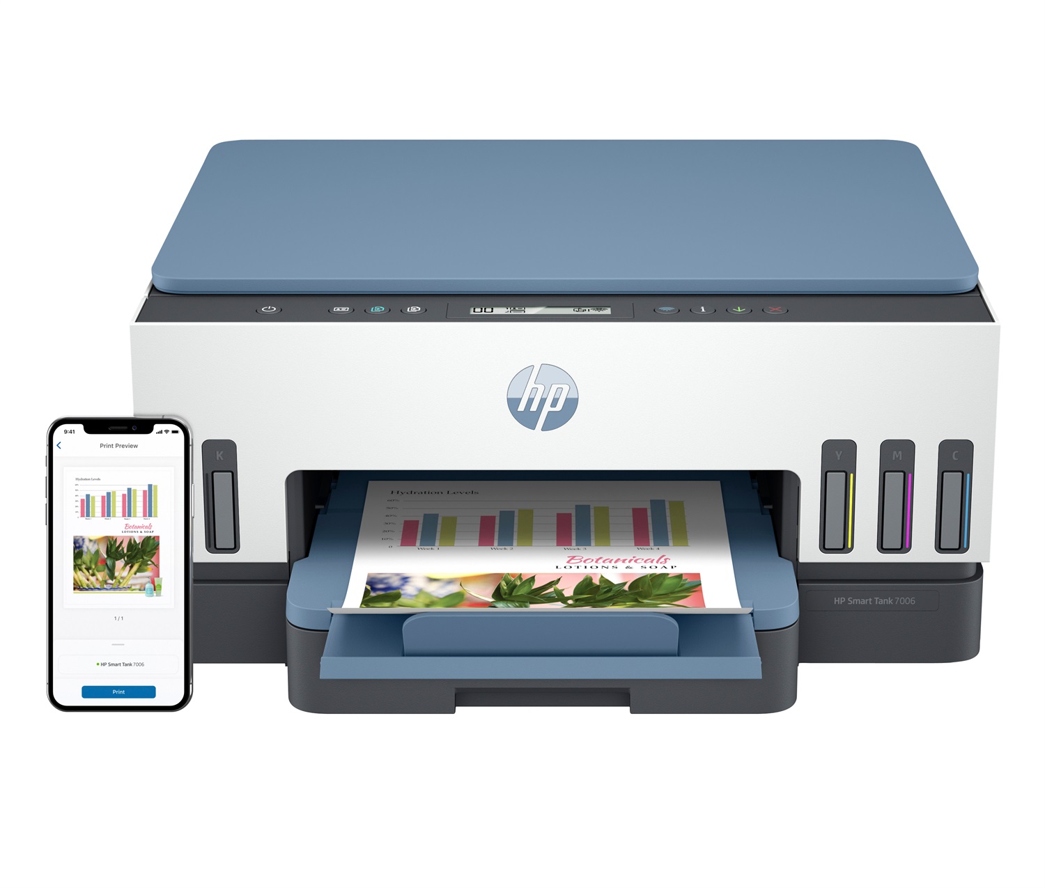 HP Smart Tank 7006 Wireless All-in-One Stampante Multifunzione a Colori A4, Stampa Fronte/Retro, Fotocopiatrice, Scanner, 4800 x 1200 DPI, USB, Wifi, BT
