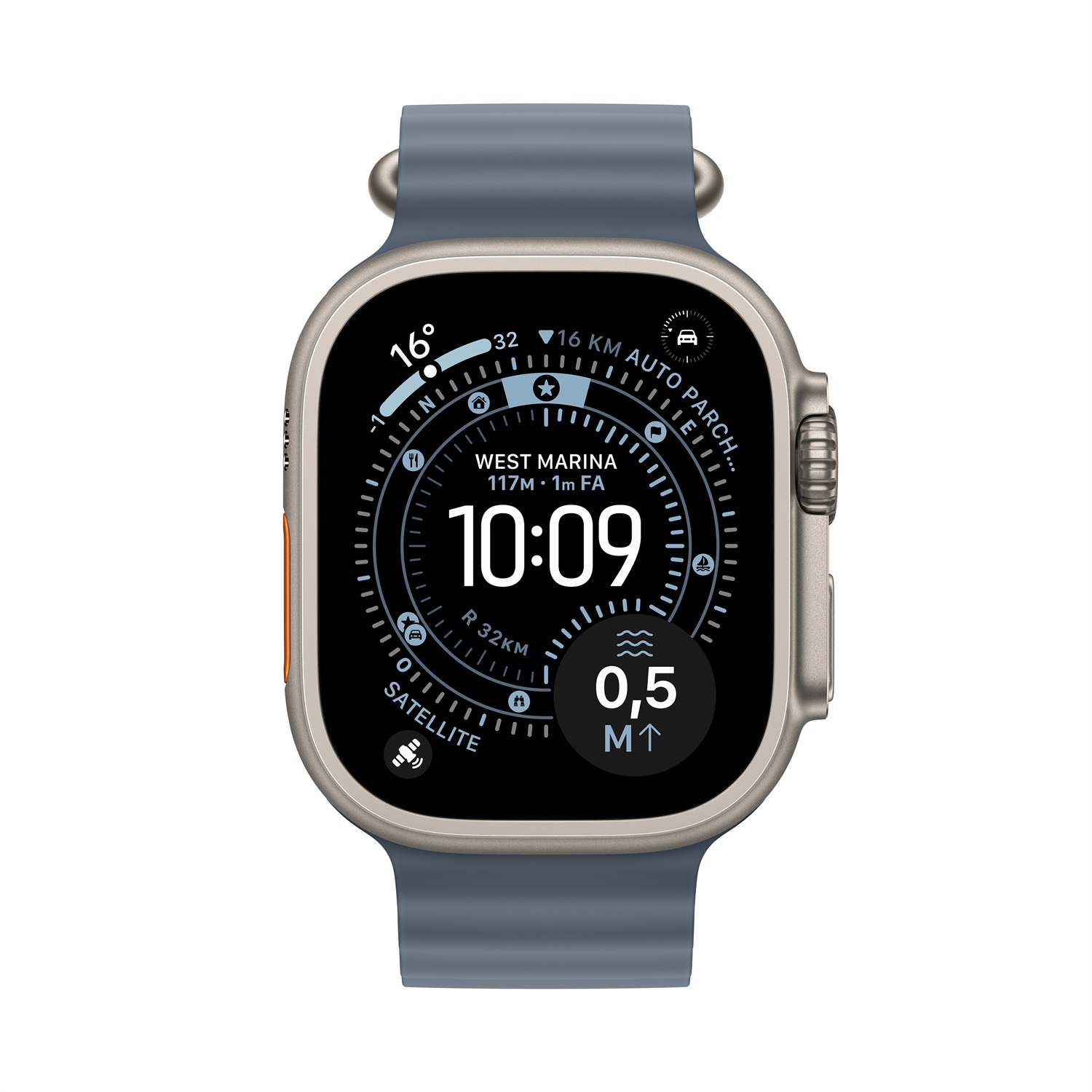 Apple Watch Ultra 3 (2025) - 5G, Cassa in Titanio Naturale 49mm, Cinturino Ocean Blu Salmastro