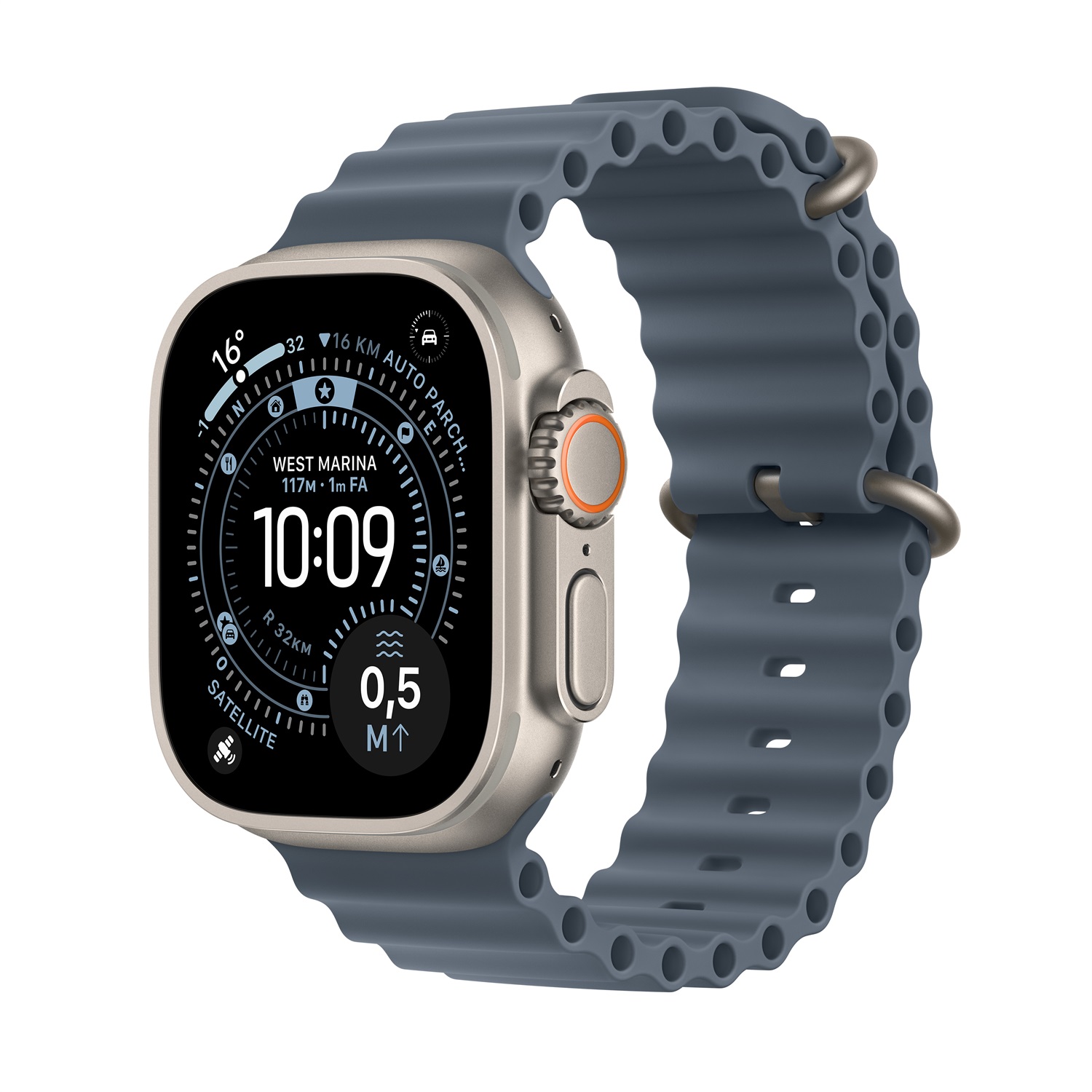Apple Watch Ultra 3 GPS Cellular 49mm Cassa Titanio Naturale con Cinturino Ocean Blu Salmastro
