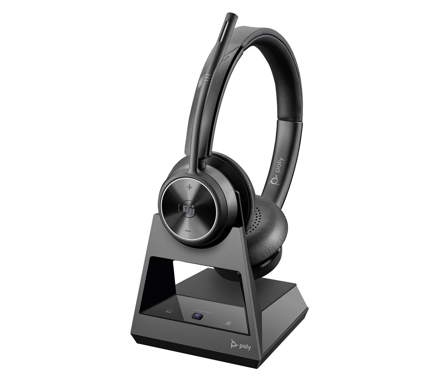 HP Poly Savi 7320-M Cuffie Stereo Wireless DECT per Ufficio - Sicurezza Avanzata, Range 180 m, Nero
