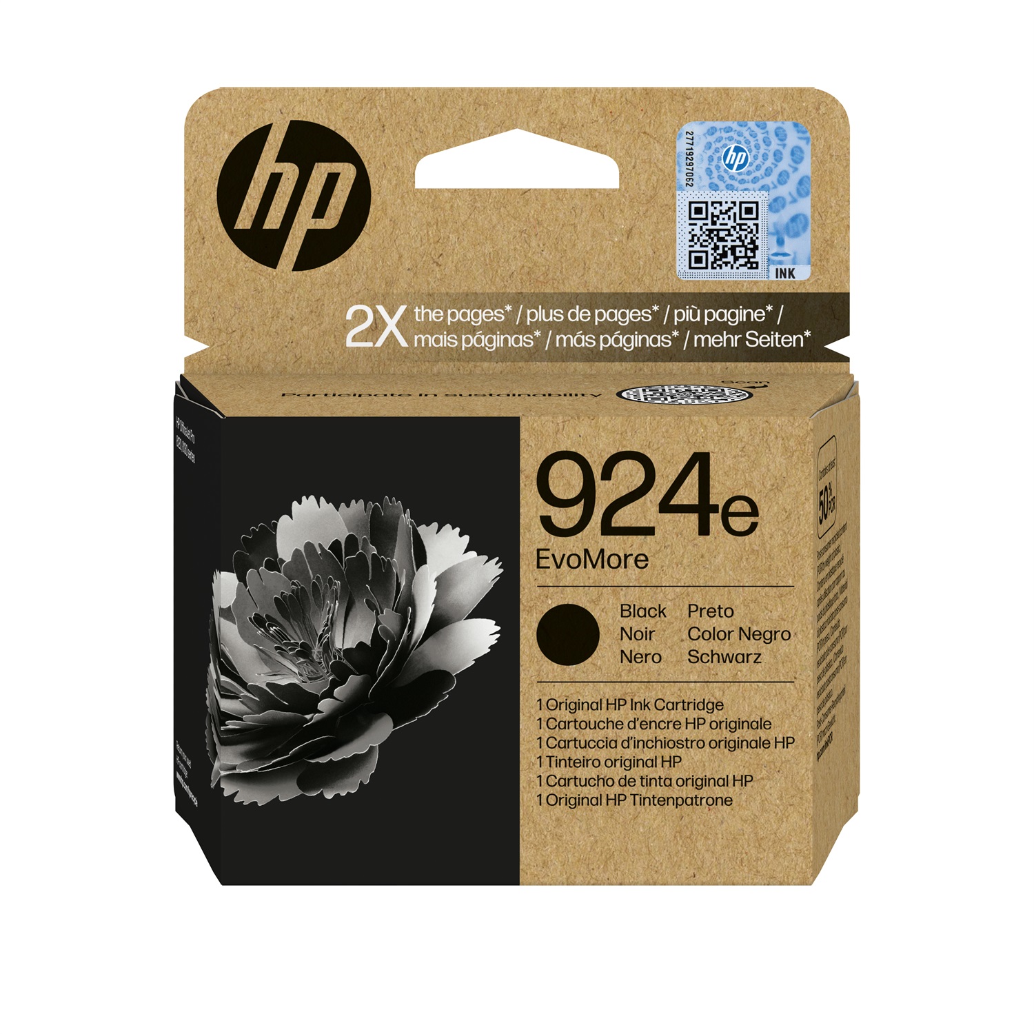 HP Cartuccia di inchiostro nero originale 924e EvoMore, 4K0V0NE, ~1000 pagine, compatibile con Officejet Pro 8122e/8132e/8124e/8135e/8134e/8125e