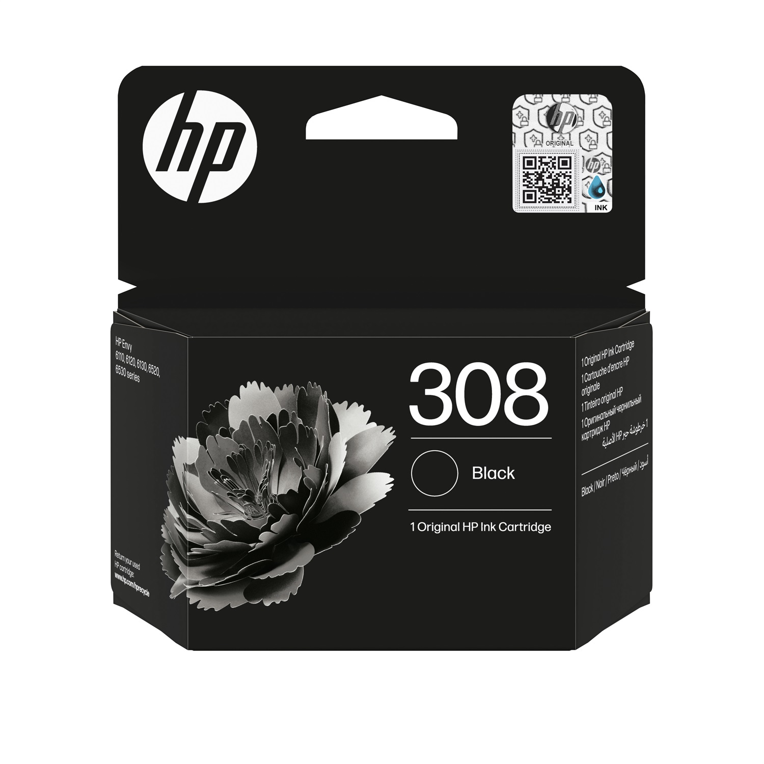 HP Cartuccia di inchiostro nero originale 308 EU - Resa standard, Inchiostro a base di pigmento, 160 pagine, Confezione singola