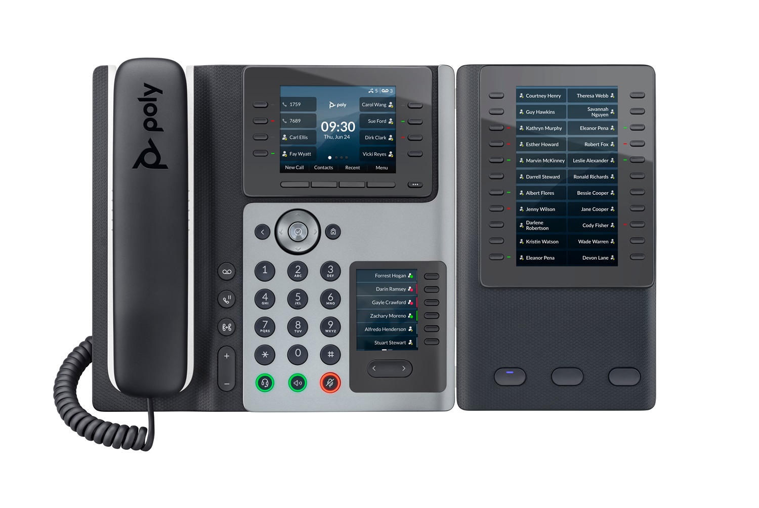 POLY Telefono IP Edge E400 - Cornetta cablata, 8 linee, Nero, Display IPS 8,89 cm, Abilitato per PoE