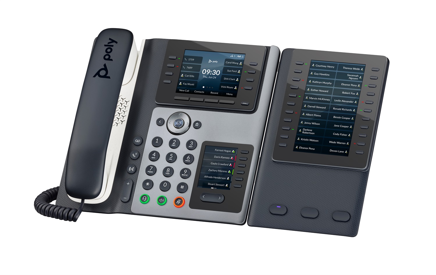 POLY Telefono IP Edge E400 - Cornetta cablata, 8 linee, Nero, Display IPS 8,89 cm, Abilitato per PoE