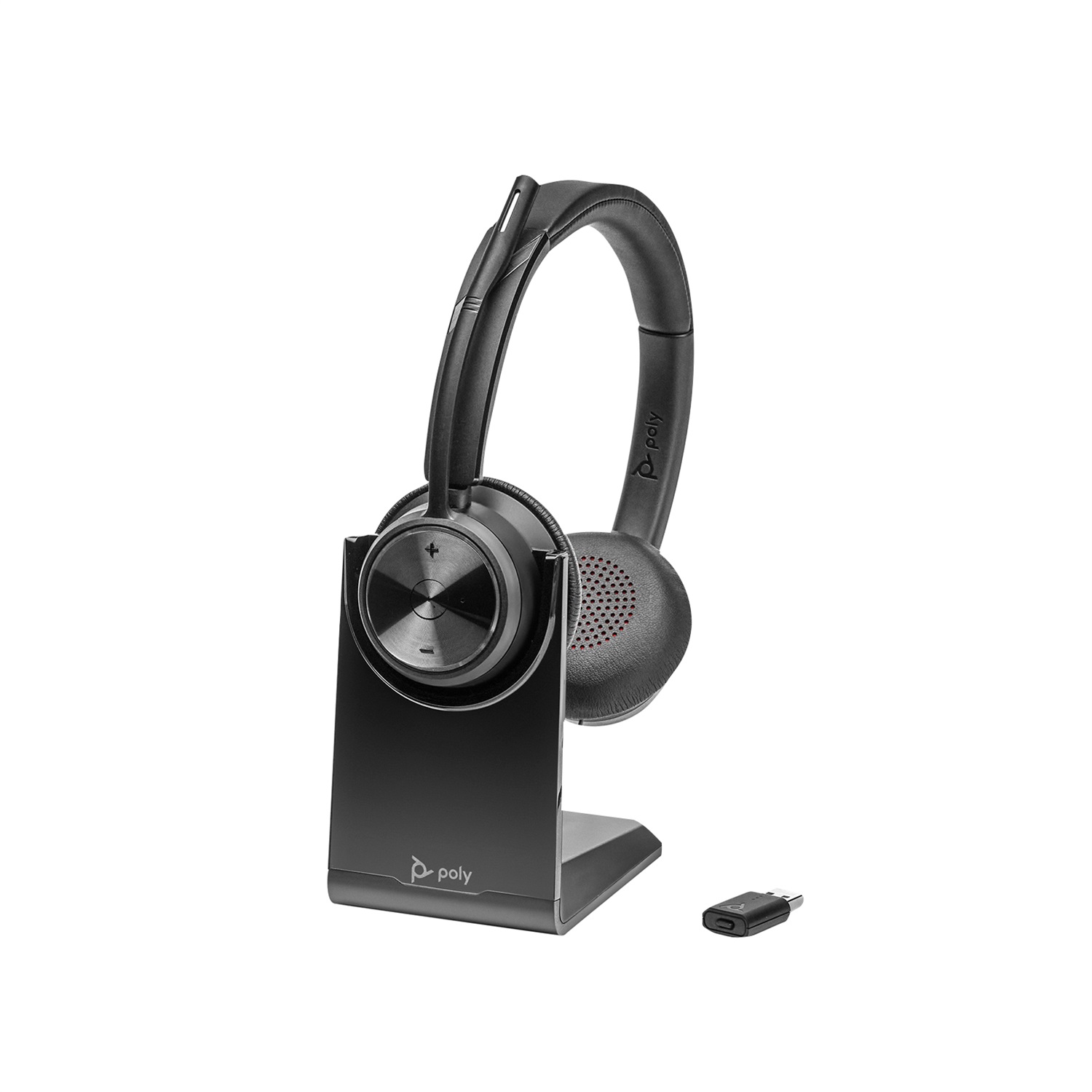 POLY Cuffie Stereo Savi 7320 UC Wireless DECT per Ufficio con Microfono, Riduzione Attiva del Rumore, Nero