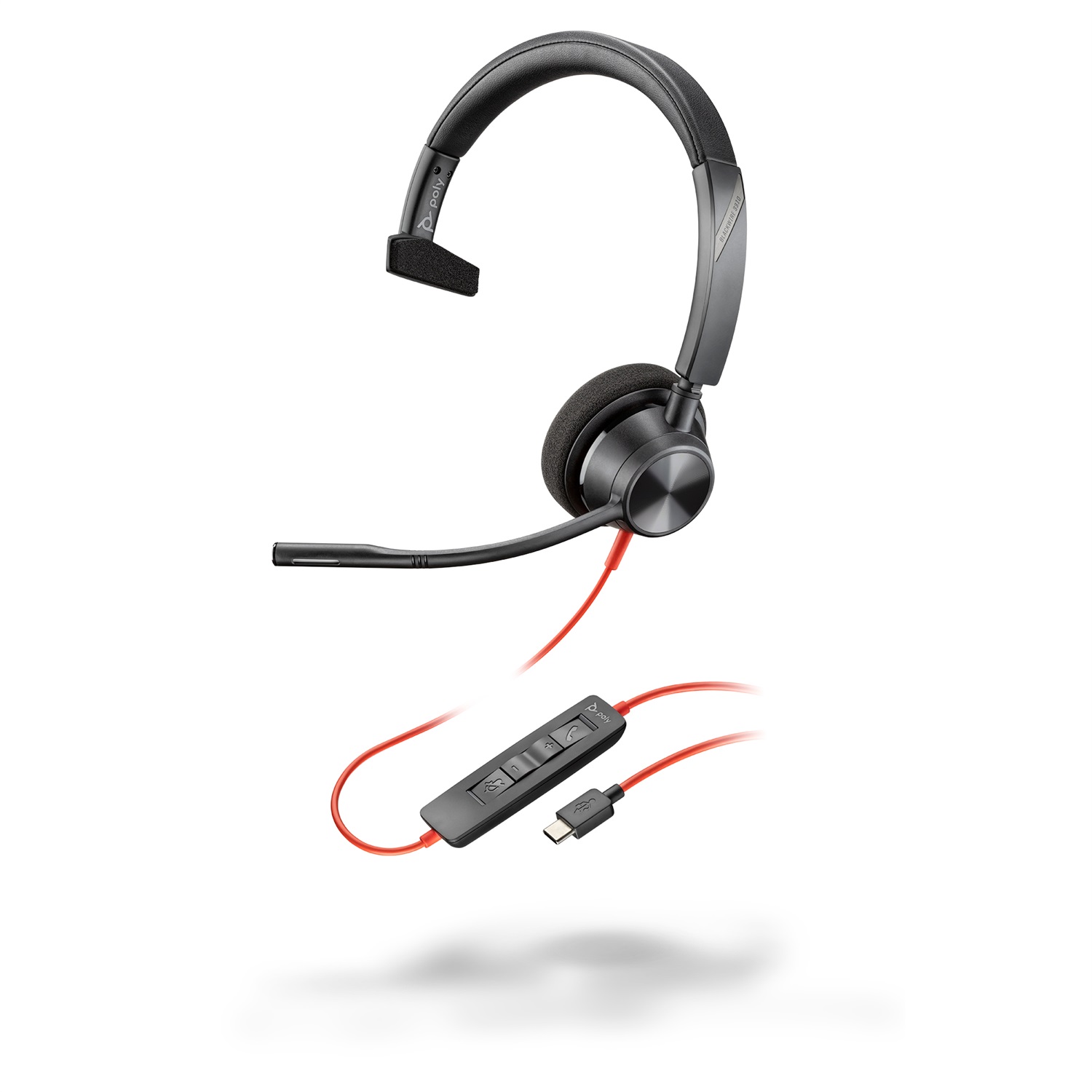 POLY Cuffie monoaurali Blackwire 3310 USB-C con adattatore USB-C/A, Cablato, 103 g, Microfono con cancellazione del rumore