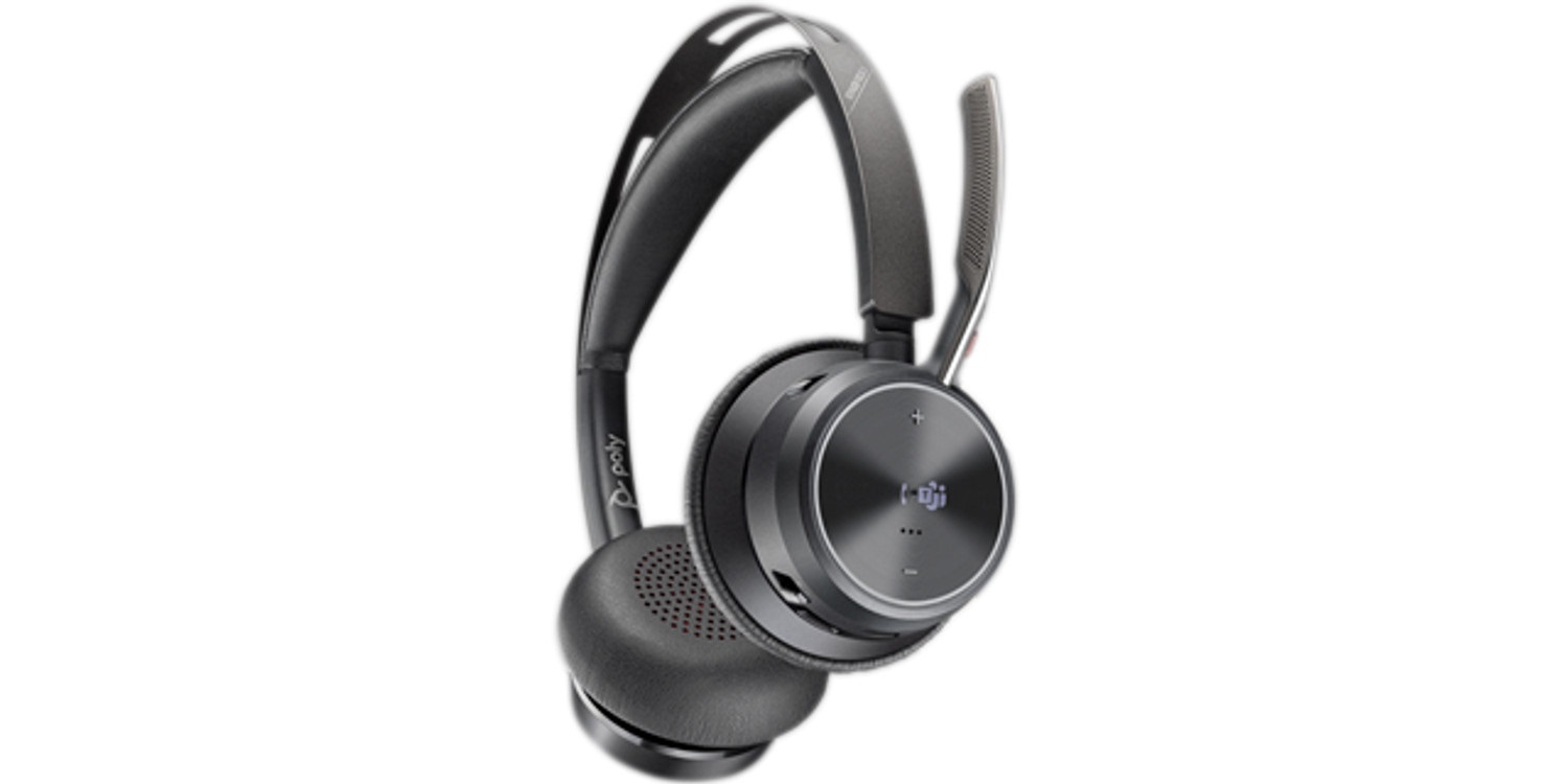 Poly Voyager Focus 2 - Cuffie con Microfono Microsoft Teams Certified USB-C-C Adattatore USB-C/A Base di Ricarica - Soppressione Attiva del Rumore