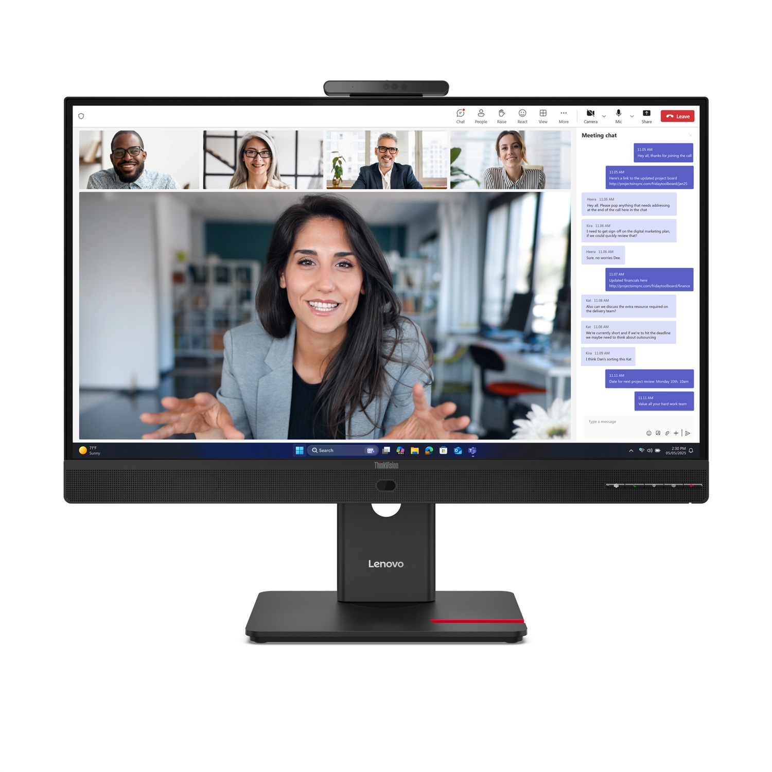 Lenovo ThinkVision T24-4v Monitor 23.8'' FHD IPS con Webcam, Altoparlanti e USB-C