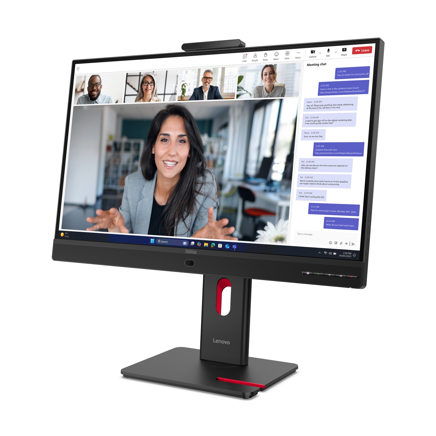 Lenovo ThinkVision T24-4v Monitor 23.8'' FHD IPS con Webcam, Altoparlanti e USB-C