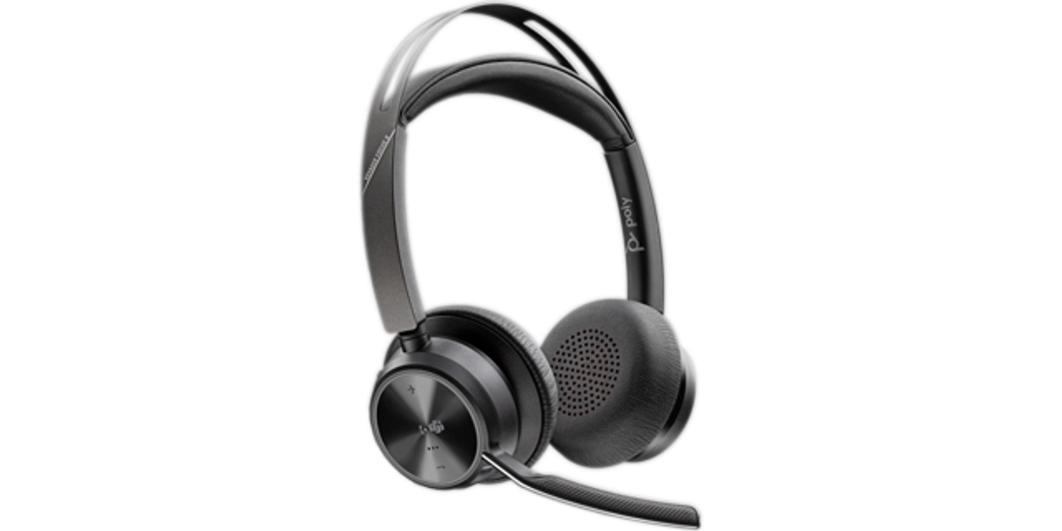 Poly Voyager Focus 2-M Cuffia Bluetooth Wireless con Microfono, Cancellazione Attiva del Rumore, Tecnologia Acoustic Fence, Adattatore USB-C/A e Supporto di Ricarica - Certificata per Microsoft Teams