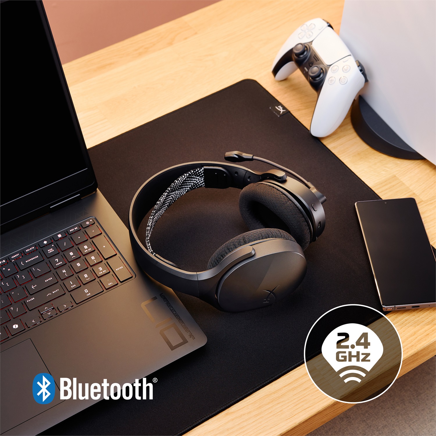 HyperX Cloud Jet - Cuffie da gioco Dual Wireless 2,4 GHz e Bluetooth, Nero, con driver da 40 mm e durata della batteria di 25 ore