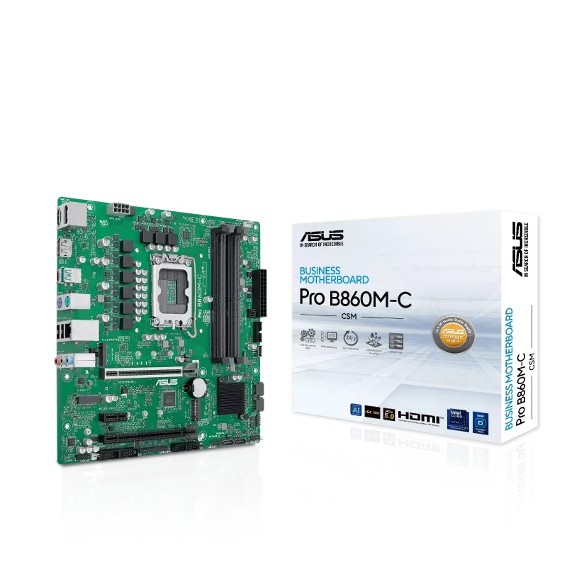 Asus Pro B860M-C-CSM Scheda Madre mATX Intel LGA 1851 DDR5 PCIe 5.0 con 2xM.2, 1xHDMI e 2xDisplayPort