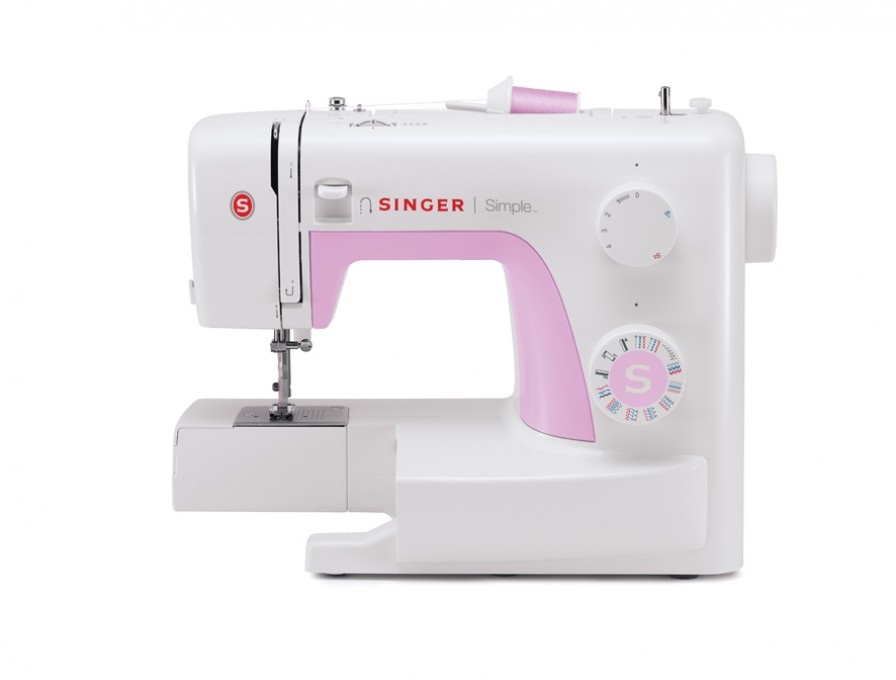 SINGER Simple 3223 Macchina da Cucire Automatica - 23 Punti Utili, Braccio Libero, Occhiellatore Automatico, Rosa e Bianco