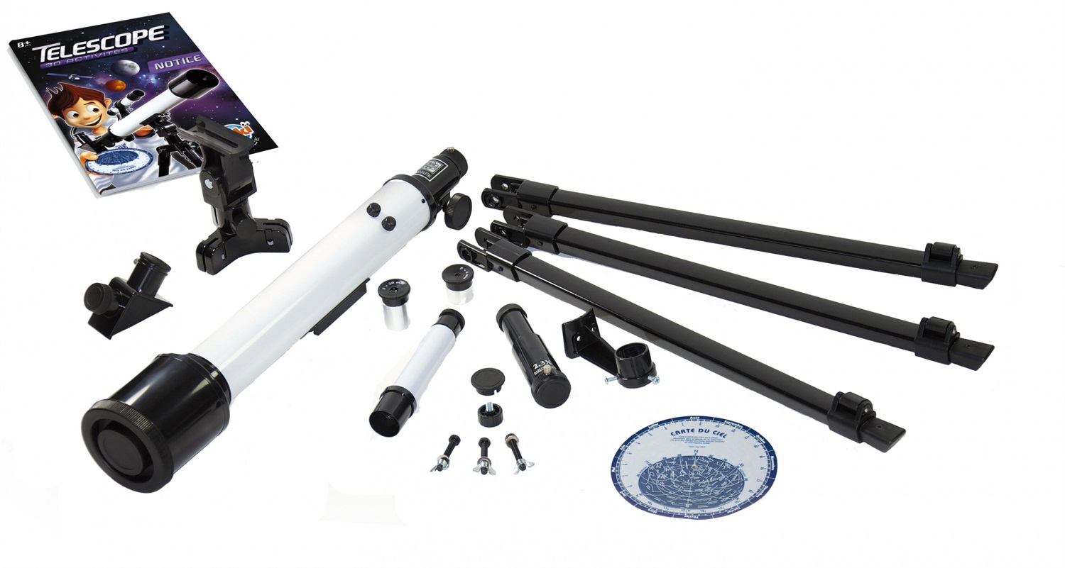 Buki France TS007B - Telescopio per bambini con obiettivo da 50 mm e 30 attività per esplorare il cielo