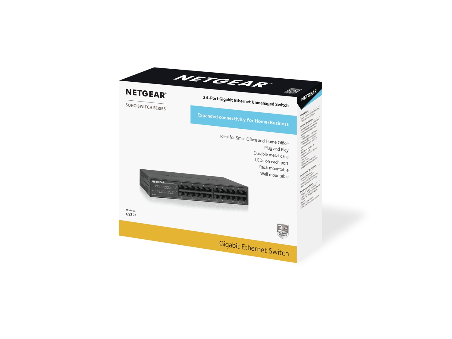 NETGEAR GS324 Non gestito Gigabit Ethernet (10/100/1000) 1U Nero