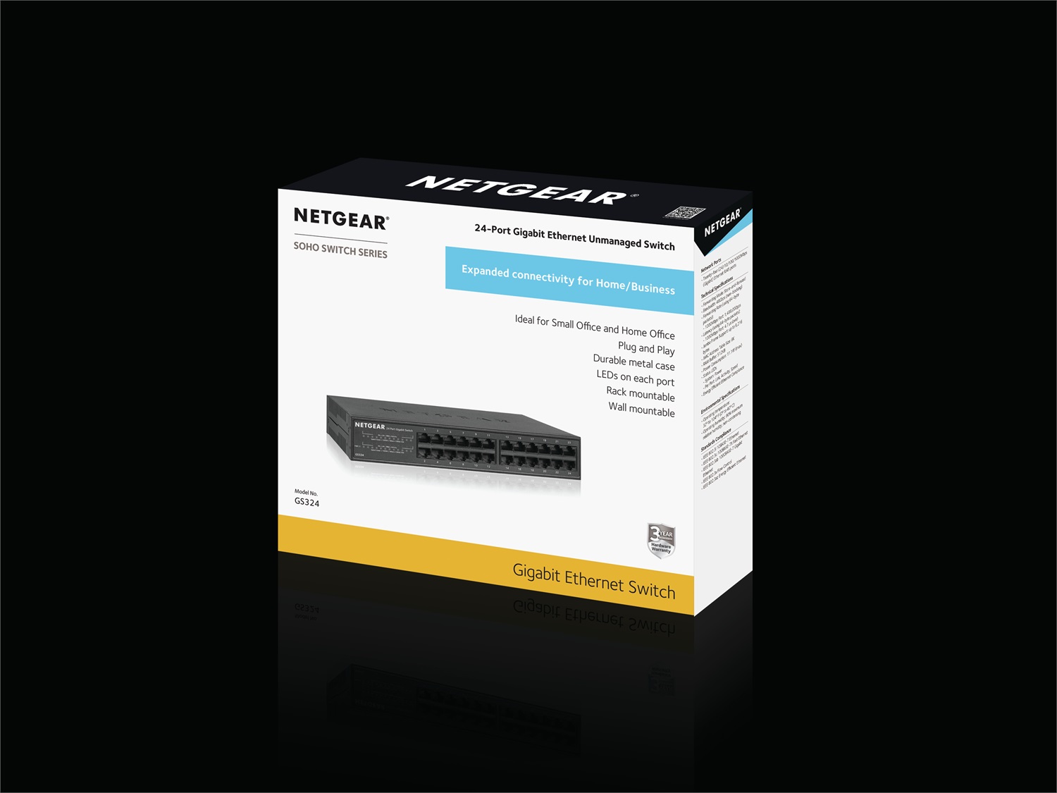 NETGEAR GS324 Non gestito Gigabit Ethernet (10/100/1000) 1U Nero