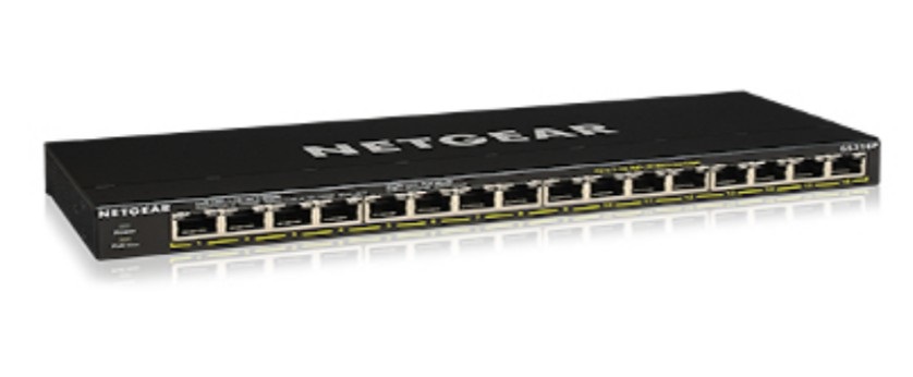 NETGEAR GS316P Switch Ethernet Non gestito 16 porte Gigabit PoE (10/100/1000) con supporto PoE 115 W, montaggio desktop o a parete