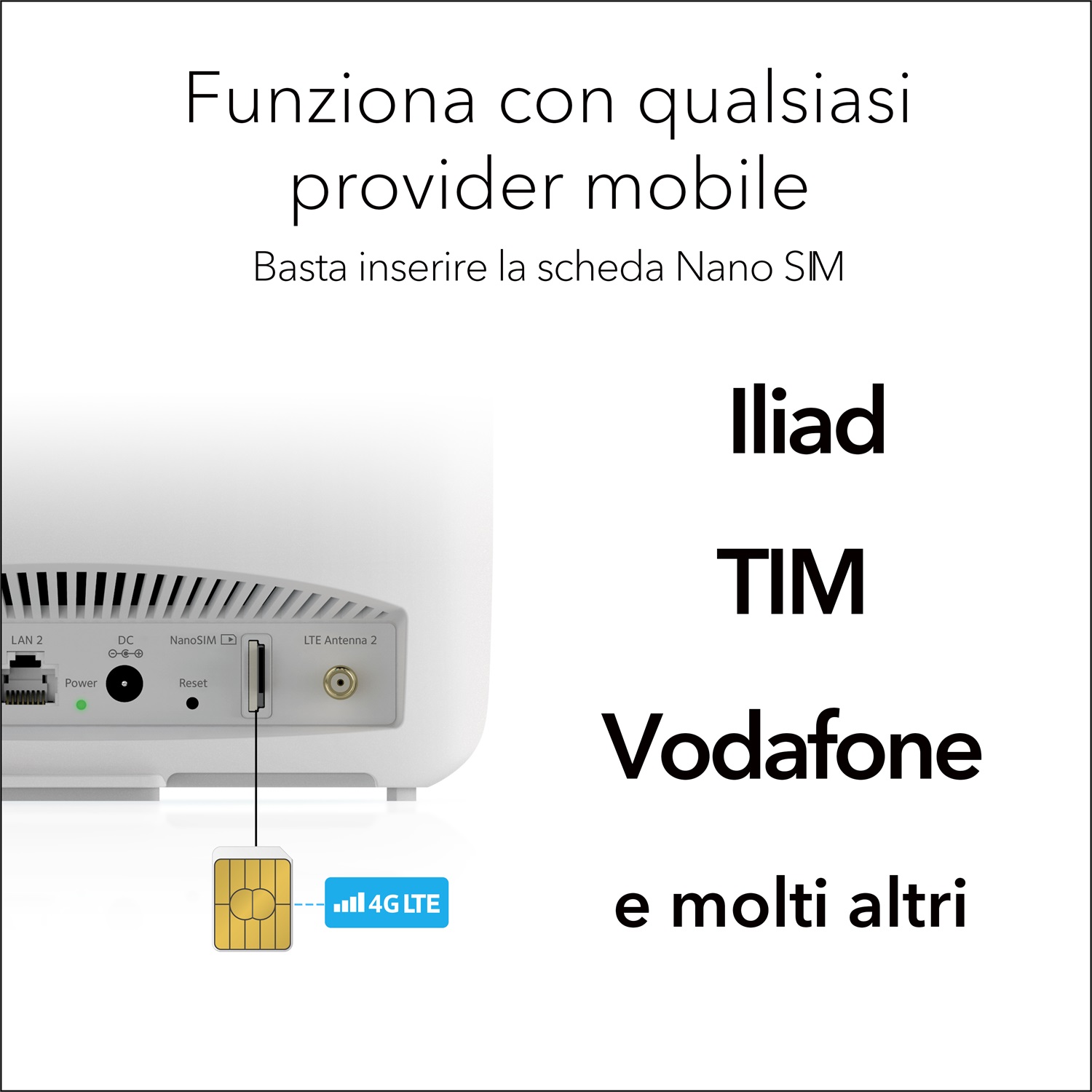 NETGEAR LBR20 Router Wireless 4G LTE Dual-band (2.4 GHz/5 GHz) Wi-Fi 5, Copertura fino a 125 m², Velocità fino a 1.2 Gbps, Gigabit Ethernet, Bianco