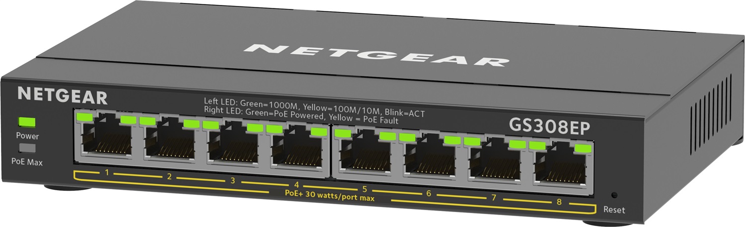 NETGEAR GS308EP Switch PoE 8 Porte Gigabit Ethernet Gestito L2/L3 con Supporto VLAN e QoS