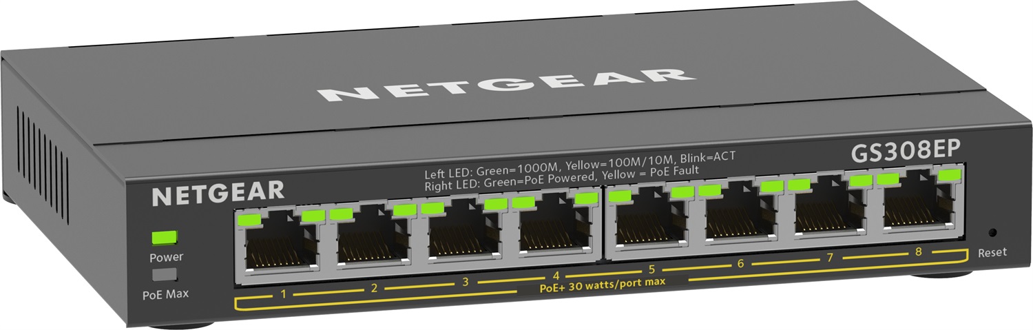NETGEAR GS308EP Switch PoE 8 Porte Gigabit Ethernet Gestito L2/L3 con Supporto VLAN e QoS