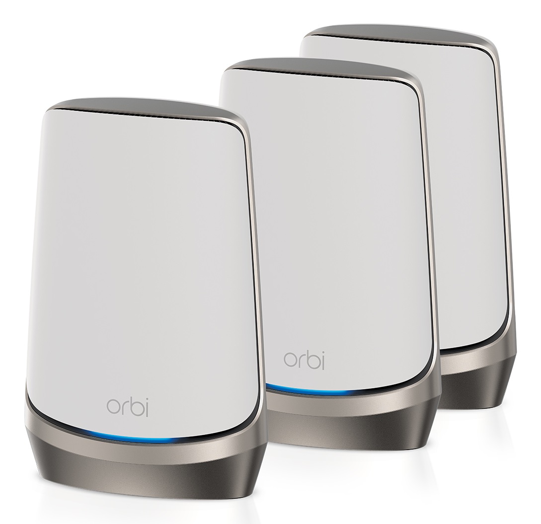 NETGEAR Orbi RBKE963 AXE11000 WiFi 6E Mesh System Quad-band (2.4 GHz / 5 GHz-1 / 5 GHz-2 / 6 GHz) - Fino a 10.8 Gbps, Copertura Fino a 800 m², Grigio e Bianco