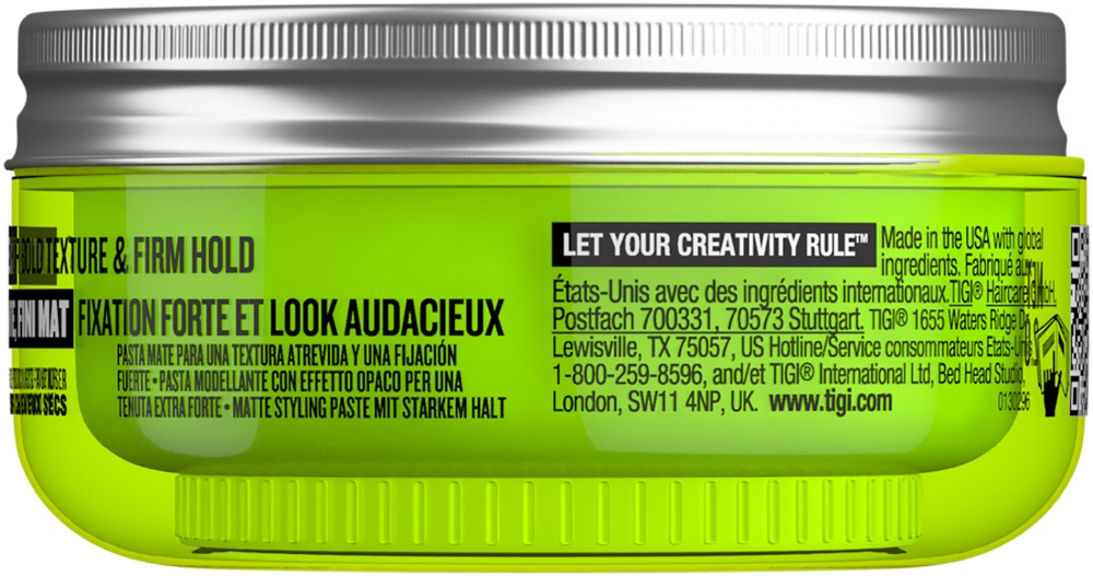 TIGI Bed Head Manipulator Matte Paste 57 g - Cera per capelli a forte tenuta, effetto opaco, lunga durata e definizione
