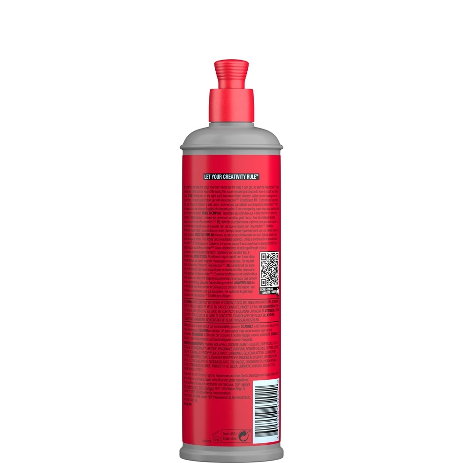 TIGI Bed Head Resurrection Super Repair Shampoo 400 ml - Riparatore per Capelli Danneggiati e Fragili, Nutre e Idrata