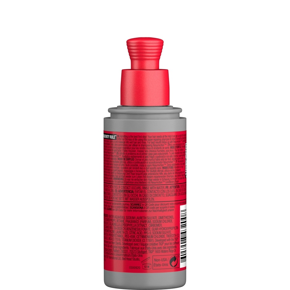 TIGI Bed Head Resurrection Super Repair Shampoo 100 ml - Shampoo Professionale Unisex per Capelli Indeboliti, Nutriente e Riparatore