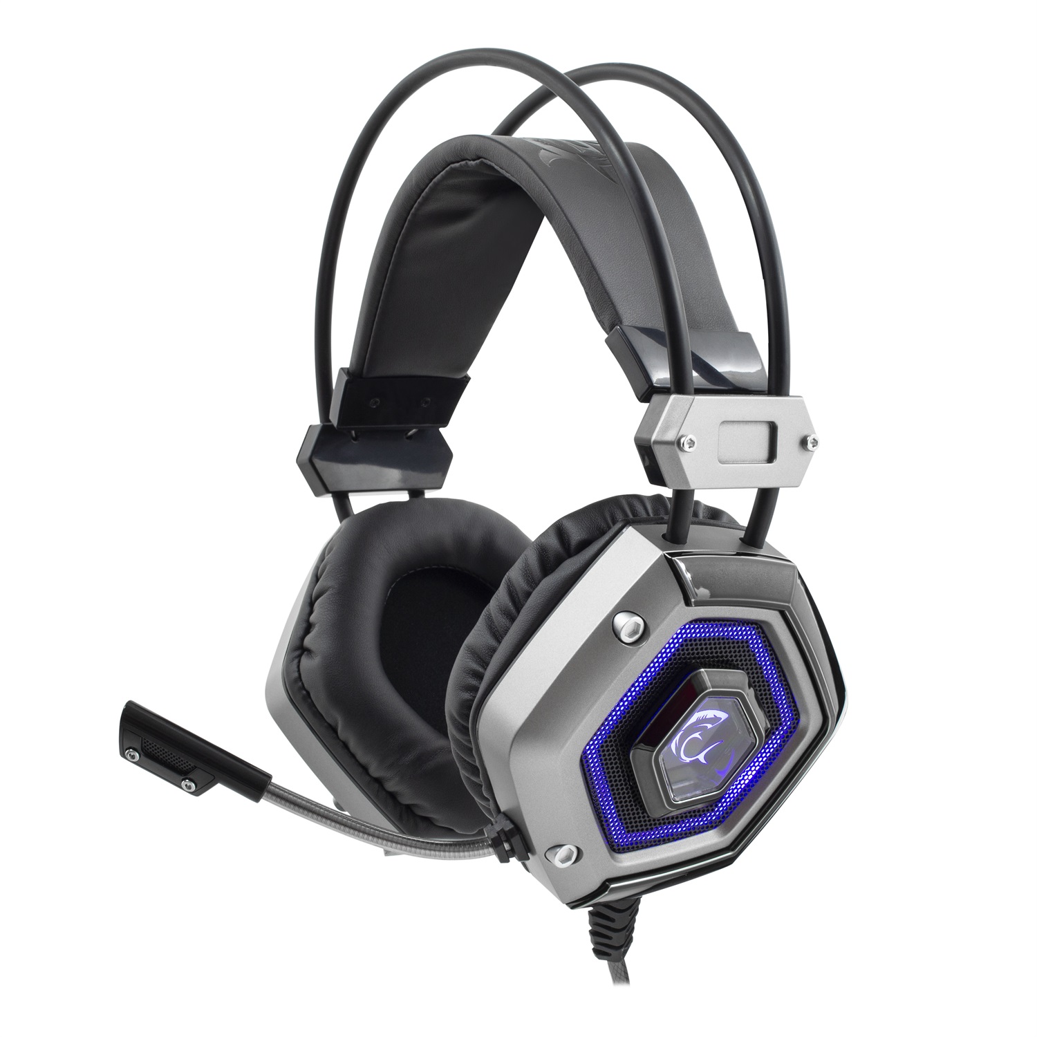 White Shark LION Cuffie Gaming USB con Microfono Argento, Driver da 50 mm, Fascia Sospesa e Illuminazione