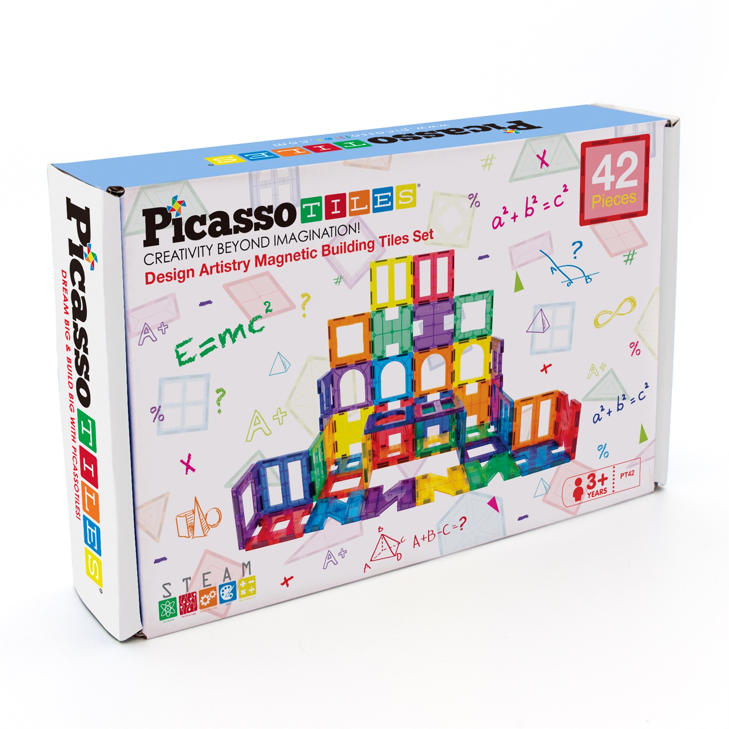 PicassoTiles PT42 Designer Artistry Kit - 42 Pezzi di Mattoncini Magnetici Trasparenti per Costruzioni 3D Educativi e Creativi