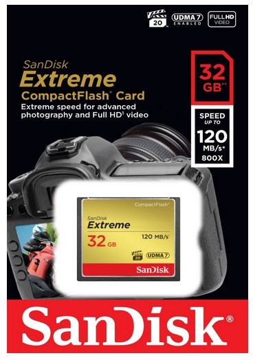 SanDisk 32GB Extreme CompactFlash - Velocità di lettura fino a 120 MB/s, scrittura fino a 85 MB/s, UDMA7
