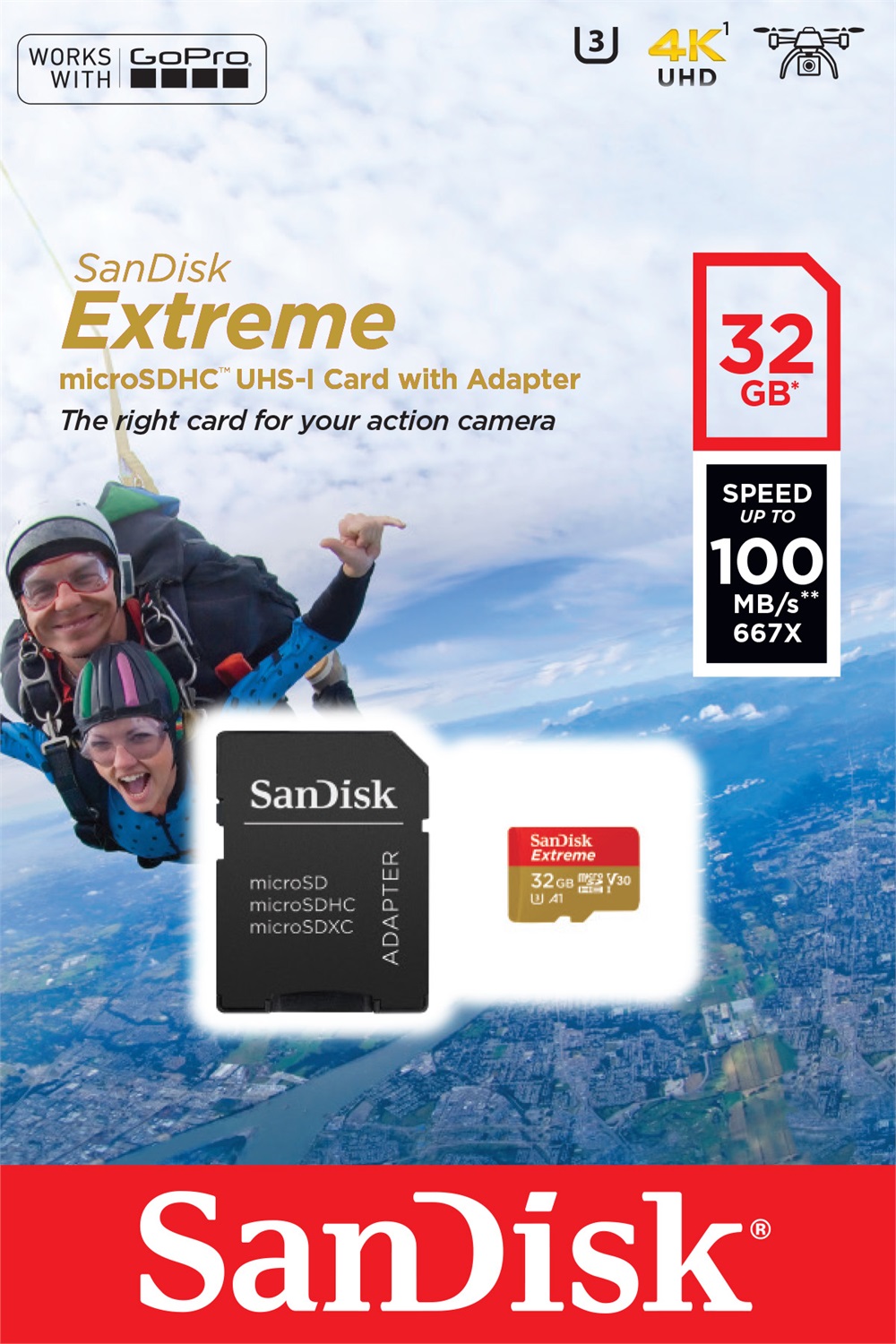 SanDisk Extreme 32 GB MicroSDHC UHS-I Classe 10 - Velocità di Lettura fino a 100 MB/s, Scrittura fino a 60 MB/s, A1 per Action Cameras e Droni