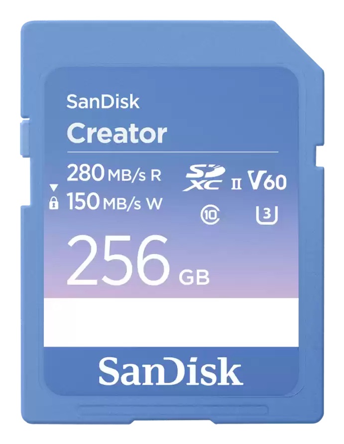 SanDisk Creator Scheda SD UHS-II 256GB - Ideale per DSLR e Fotocamere Mirrorless, 6K e 4K Video, Velocità fino a 280 MB/s, V60, UHS-II, Class 10, U3, con RescuePro Deluxe e 1 mese di Adobe Creative Cloud