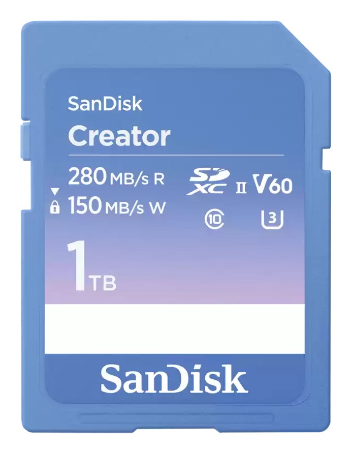 SanDisk Creator Scheda SDXC UHS-II 1 TB - Velocità fino a 280 MB/s, Classe 10, V60, U3 per Video 6K e 4K, con RescuePro Deluxe e 1 mese di Adobe Creative Cloud