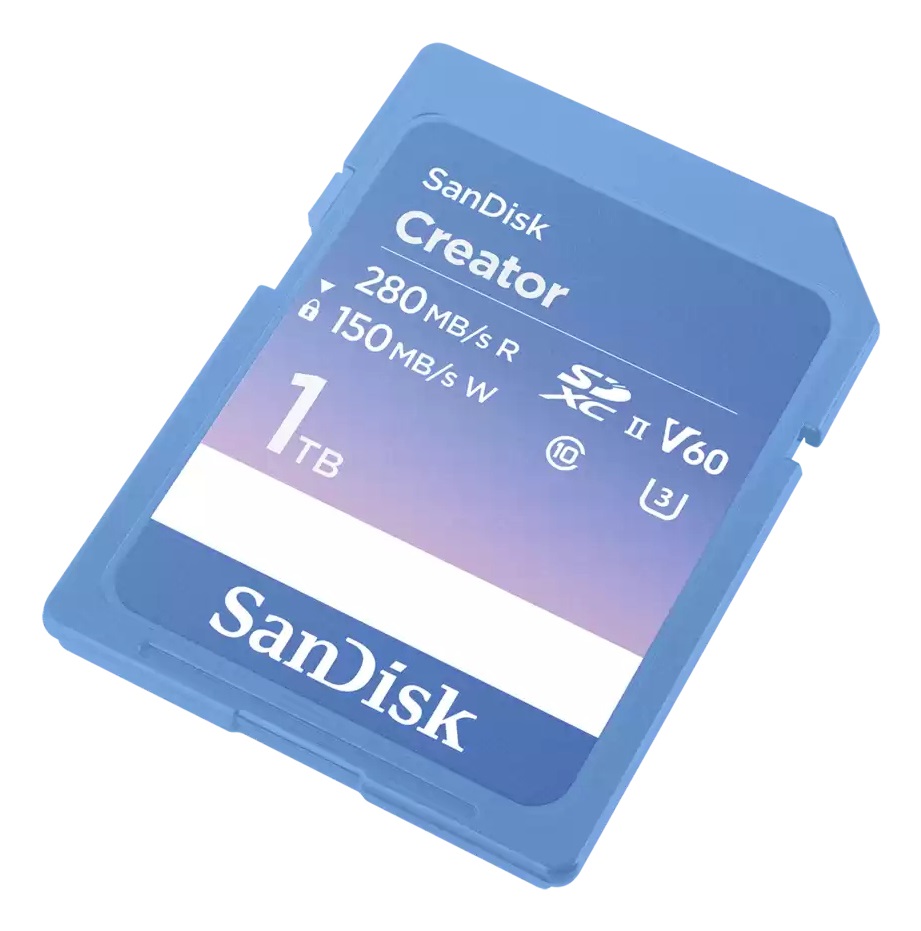 SanDisk Creator Scheda SDXC UHS-II 1 TB - Velocità fino a 280 MB/s, Classe 10, V60, U3 per Video 6K e 4K, con RescuePro Deluxe e 1 mese di Adobe Creative Cloud