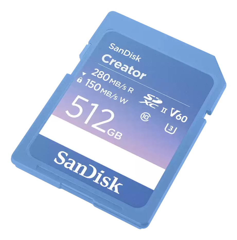 SanDisk Creator 512 GB SDXC UHS-II Scheda di Memoria - Classe 10, V60, Velocità fino a 280 MB/s, Ideale per DSLR e Fotocamere Mirrorless, Include RescuePro Deluxe e 1 mese di Adobe Creative Cloud
