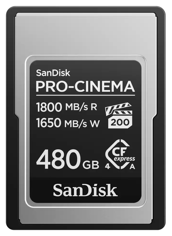 SanDisk PRO-CINEMA CFexpress Type A Card - 480GB, Velocità di lettura fino a 1800 MB/s, Scrittura fino a 1650 MB/s, Resistente alle cadute, Antipolvere, Resistente all'acqua