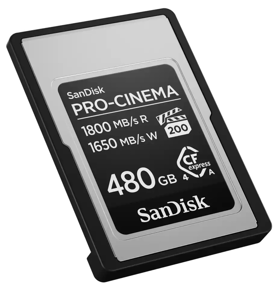 SanDisk PRO-CINEMA CFexpress Type A Card - 480GB, Velocità di lettura fino a 1800 MB/s, Scrittura fino a 1650 MB/s, Resistente alle cadute, Antipolvere, Resistente all'acqua
