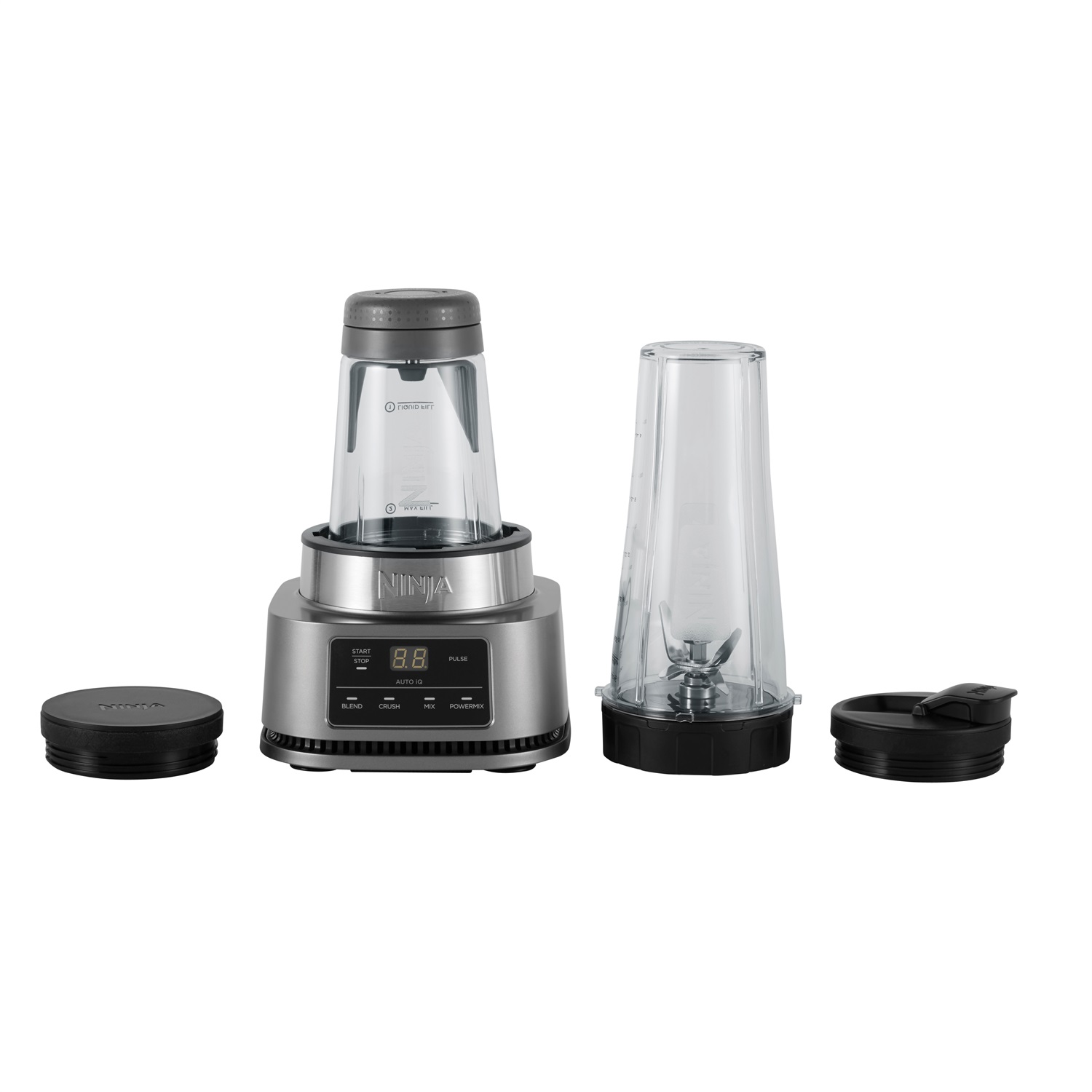 Ninja Frullatore Power Nutri CB100EU 2 in 1, 1100 W, tazza 700 ml e ciotola 400 ml, design elegante in argento e nero
