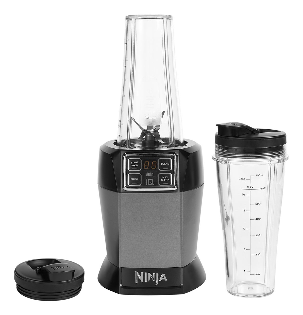 Ninja BN495EU Frullatore 1000 W con Auto-iQ, 2 Tazze da 700 ml, Colore Antracite/Nero/Grigio