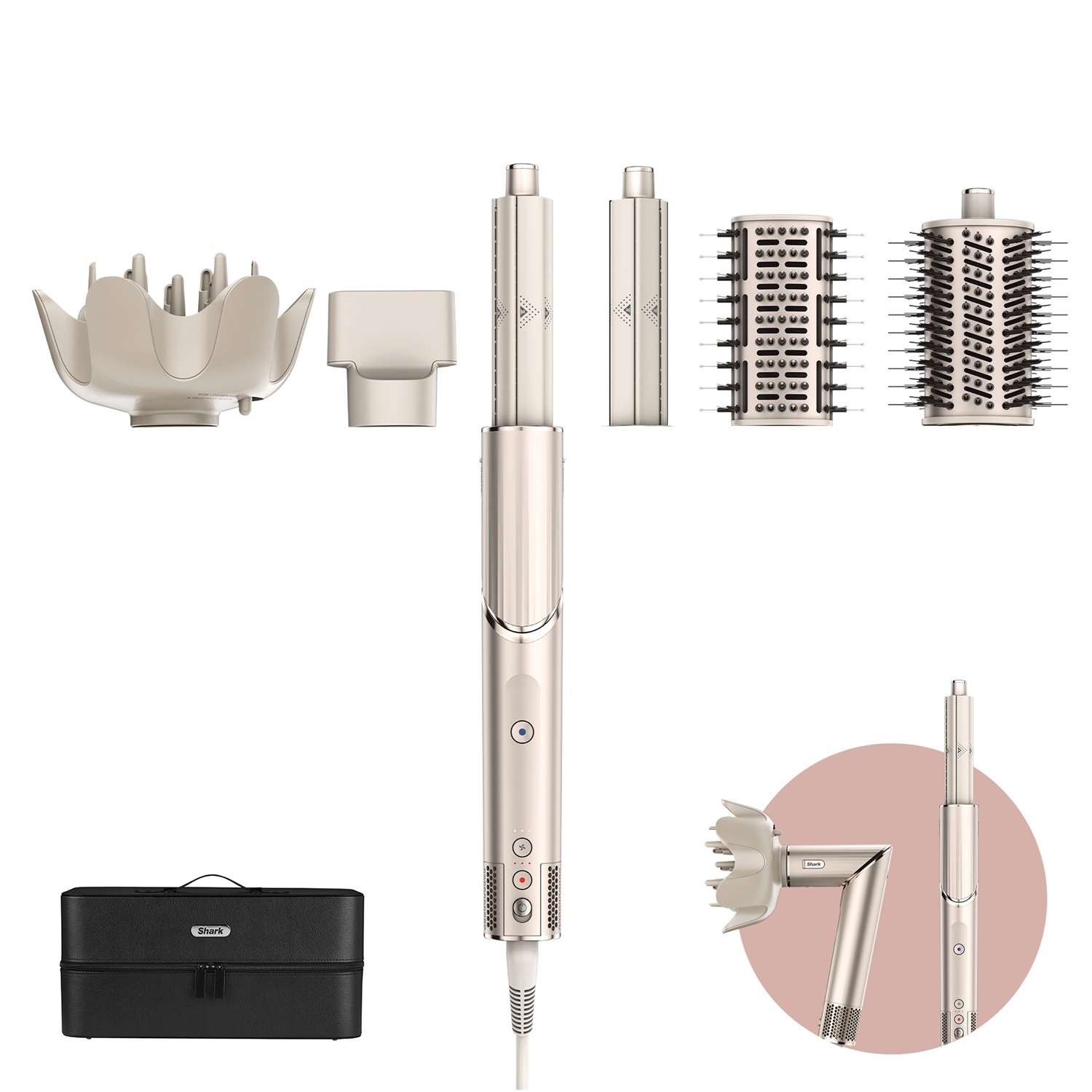 SHARK BEAUTY FlexStyle Styler e Asciugacapelli 5 in 1 - Champagne - Multistyler con 1400 Watt, 3 Temperature e 3 Velocità