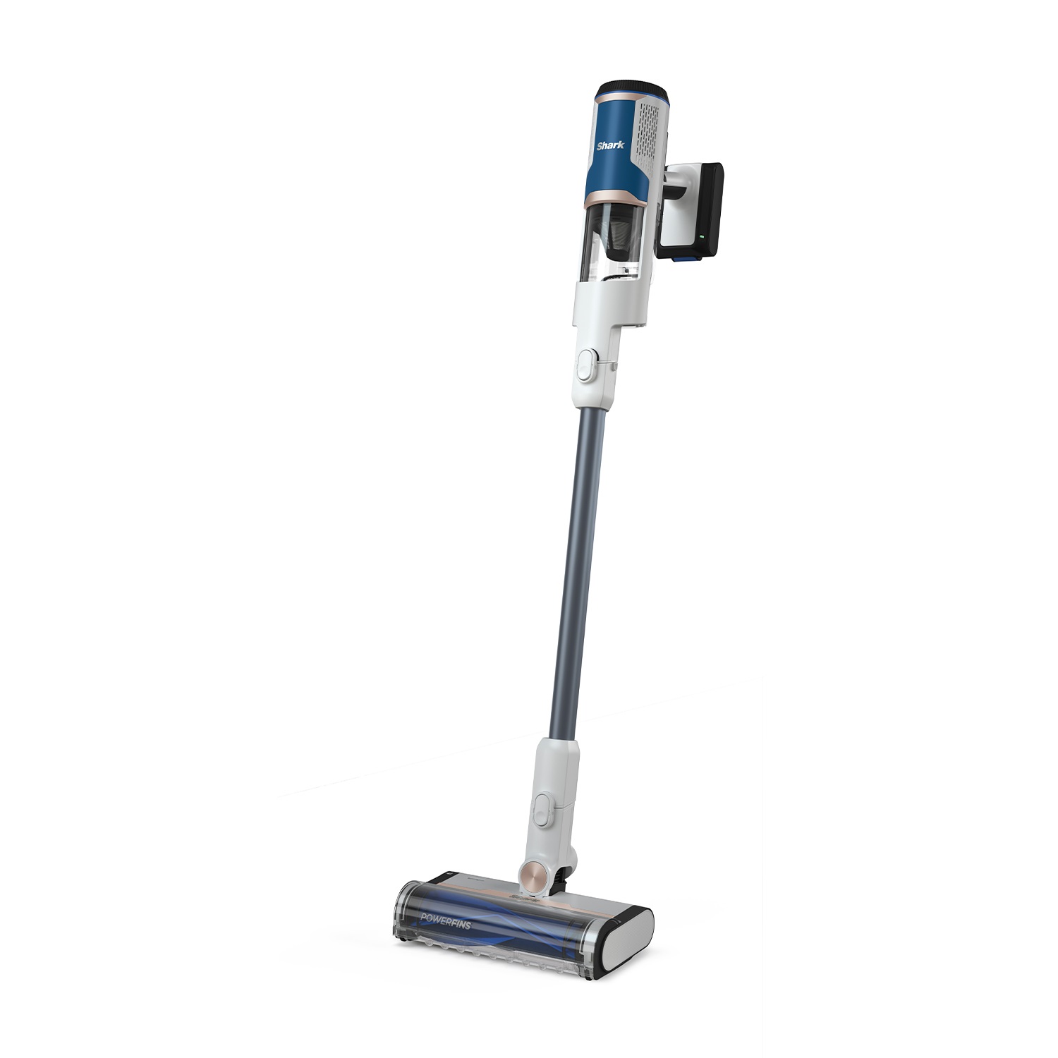 Shark Aspirapolvere Senza Filo BU1120EU con Tecnologia FloorDetect, PowerFins e Antigroviglio - Bianco/Blu Navy, Fino a 40 Minuti di Autonomia