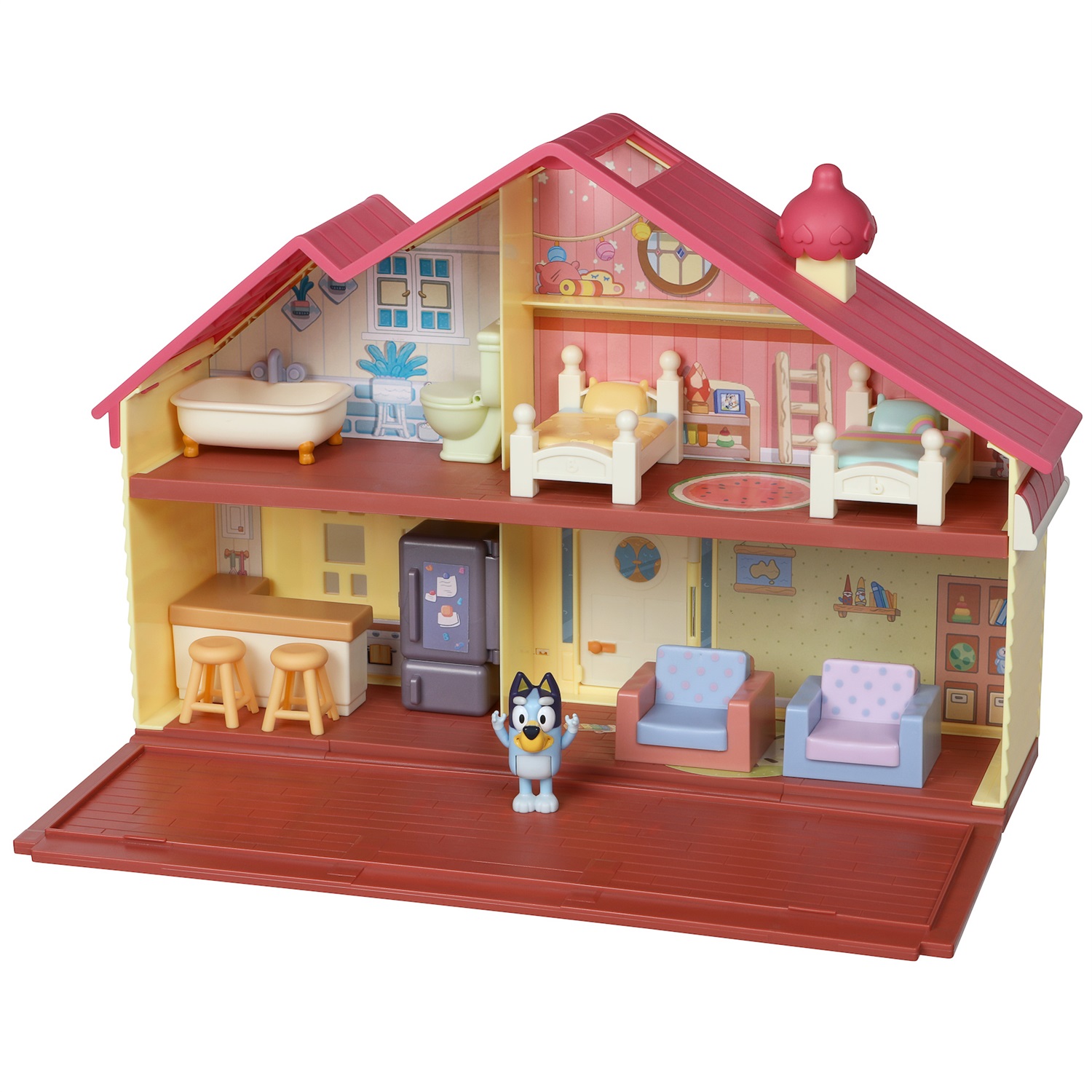 Bluey 13024 Heeler Family Home Play Set - Casa per le Bambole con 1 Personaggio, 4 Camere, Accessori e Patio Estraibile