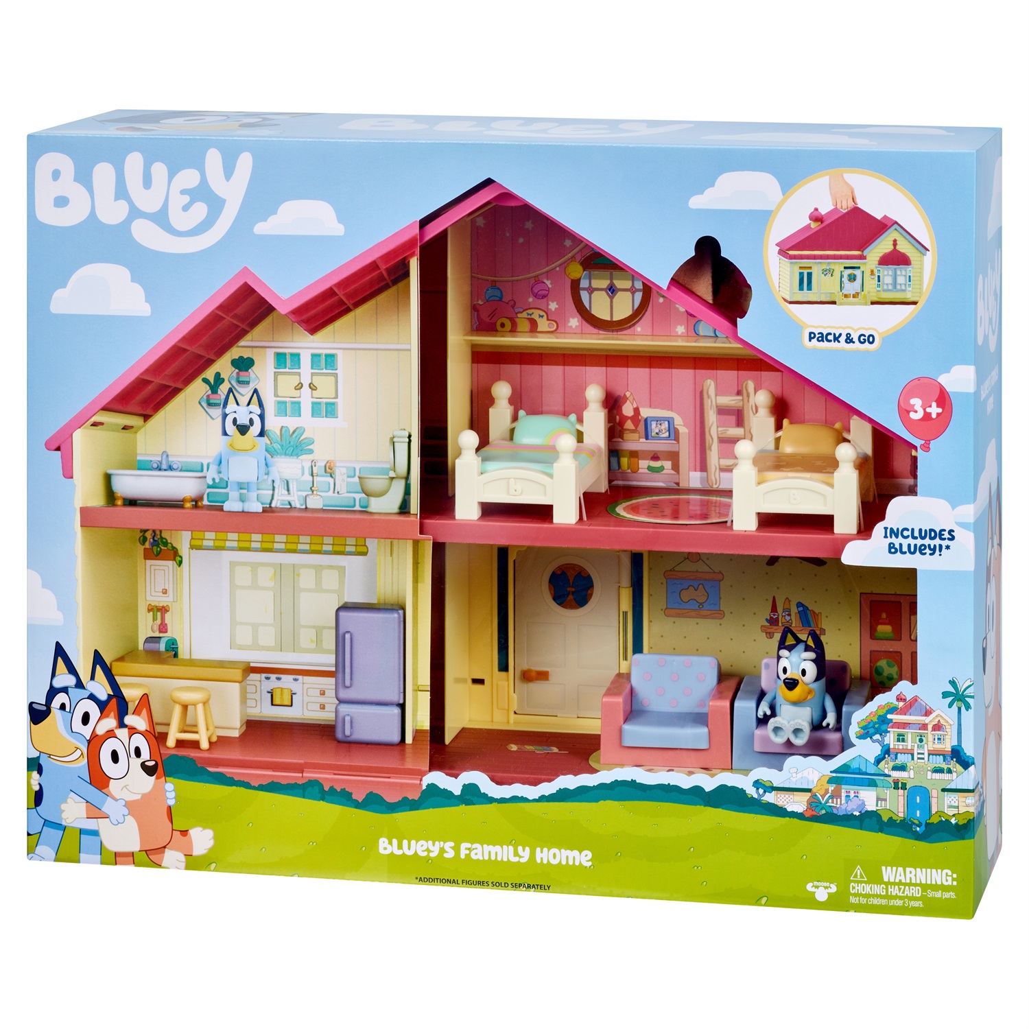 Bluey 13024 Heeler Family Home Play Set - Casa per le Bambole con 1 Personaggio, 4 Camere, Accessori e Patio Estraibile