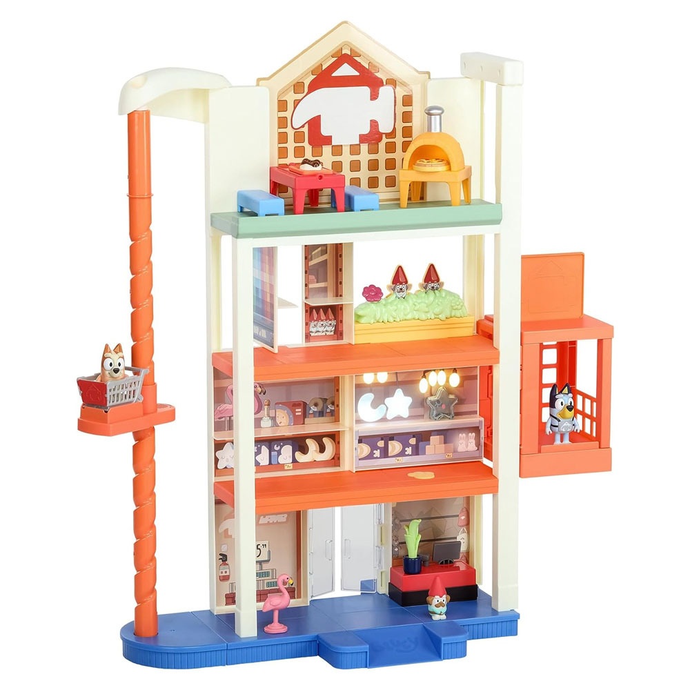 Moose Toys Bluey Hammerbarn - Set da gioco per la spesa, 4 livelli, altezza 55,9 cm, con sollevamento funzionante, ritorno del carrello, luci e 45 suoni